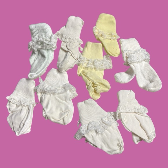 The Unbranded Brand Other - Vintage Girls Socks Ruffled Fold over 1980s or 90's - Lot of 9 Fancy Easter